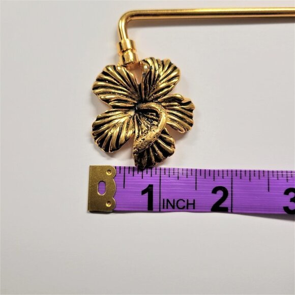 Antique Gold Plated Hibiscus Flower Handbag Holder or Handbag Table Hook - Picture 9 of 16